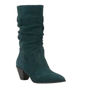 Vince Camuto Slouchy Western Boots Size 7.5 Green Pointed Toe Block Heel Leather